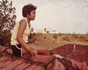 1974 Vickna Senthil Kumar Anandarajah sitting on the roof overlooking Jurong Radio Transmitting Station
