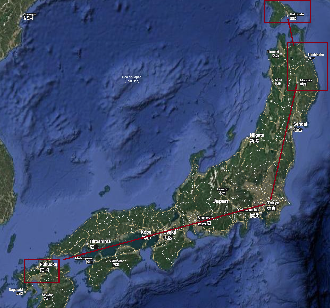 Overview of major cities visited during the 12-days of Onsens, Marbled Beef, Seafood Crabs in Japan