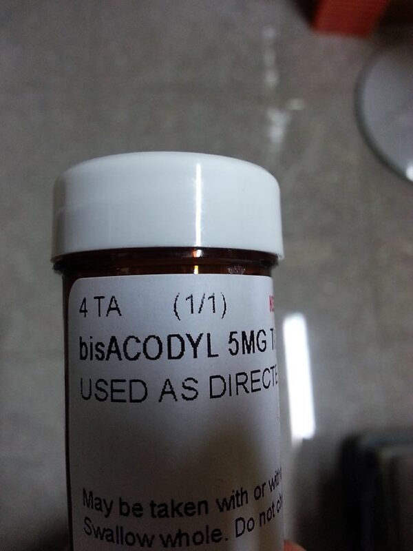 2013 Colonscopy Bisacody pills to clear intestines