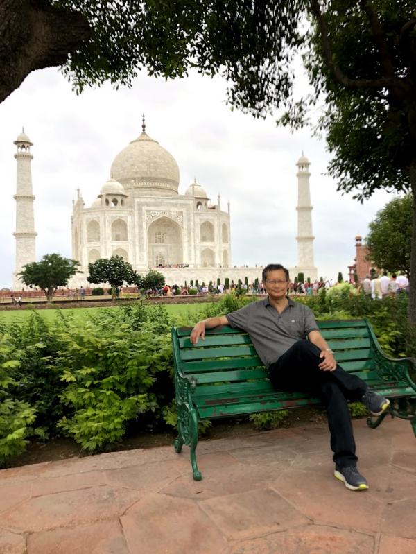 Sitting in the park at Taj Mahal, India