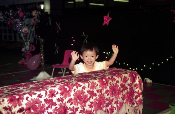 1990 - Derrick at Kindergarten with Sally Fiona and Eng Sai