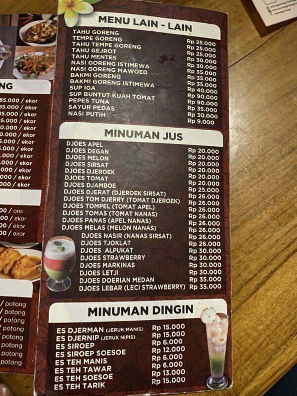 Wisata Warung Wareg's Dinner menu