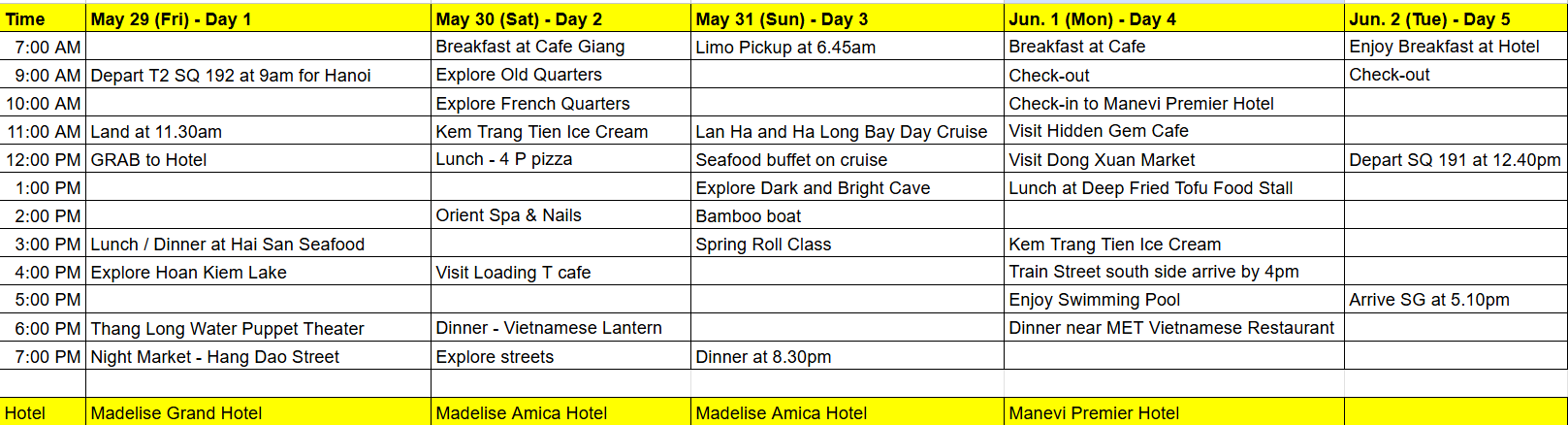 2026 - Holiday at Hanoi Vietnam - Itinerary five days trip